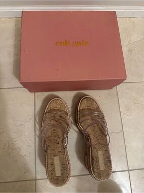 cult gaia beige cork slide sandals with clear straps